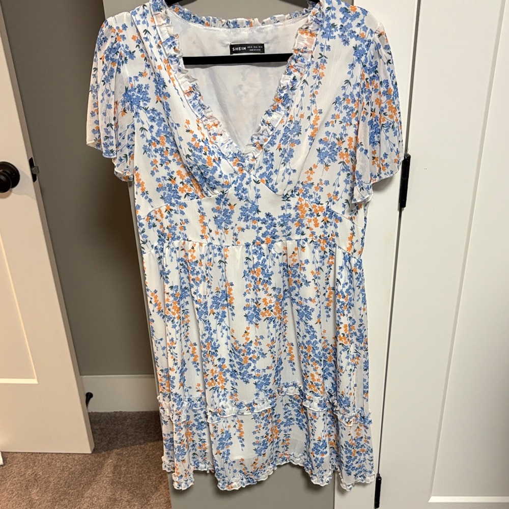 SHEIN Blue and Orange Floral Midi Dress